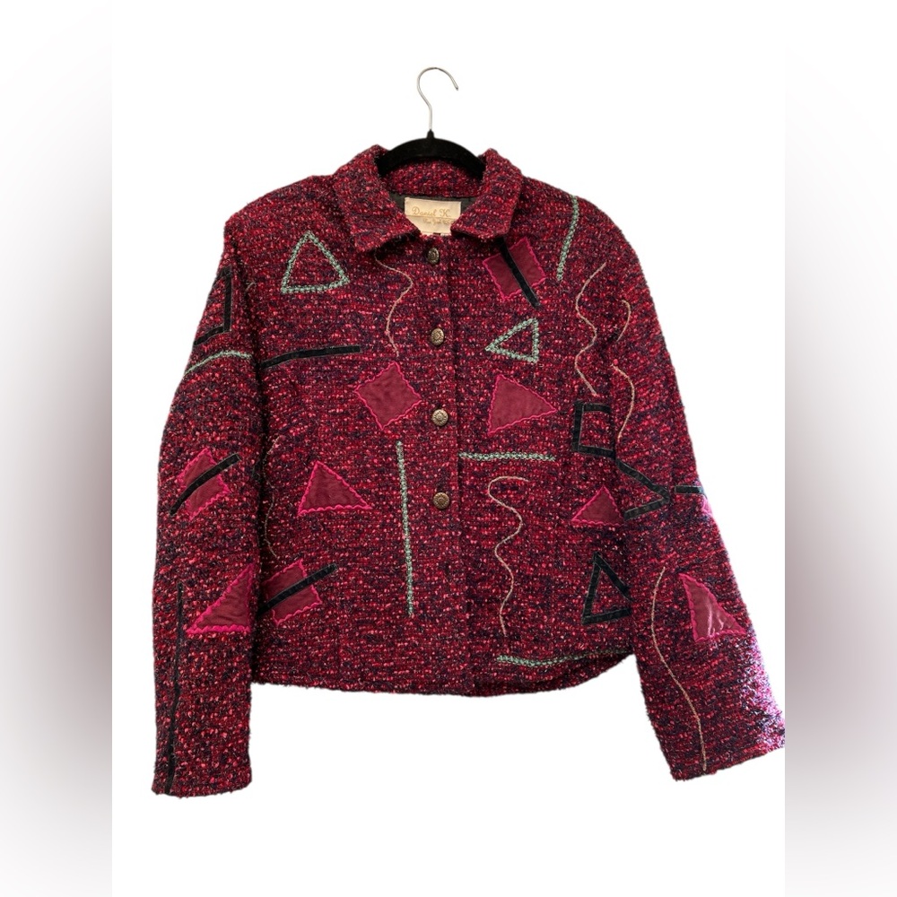 Daniel K. Artsy Patchwork Crop Jacket L Abstract … - image 1